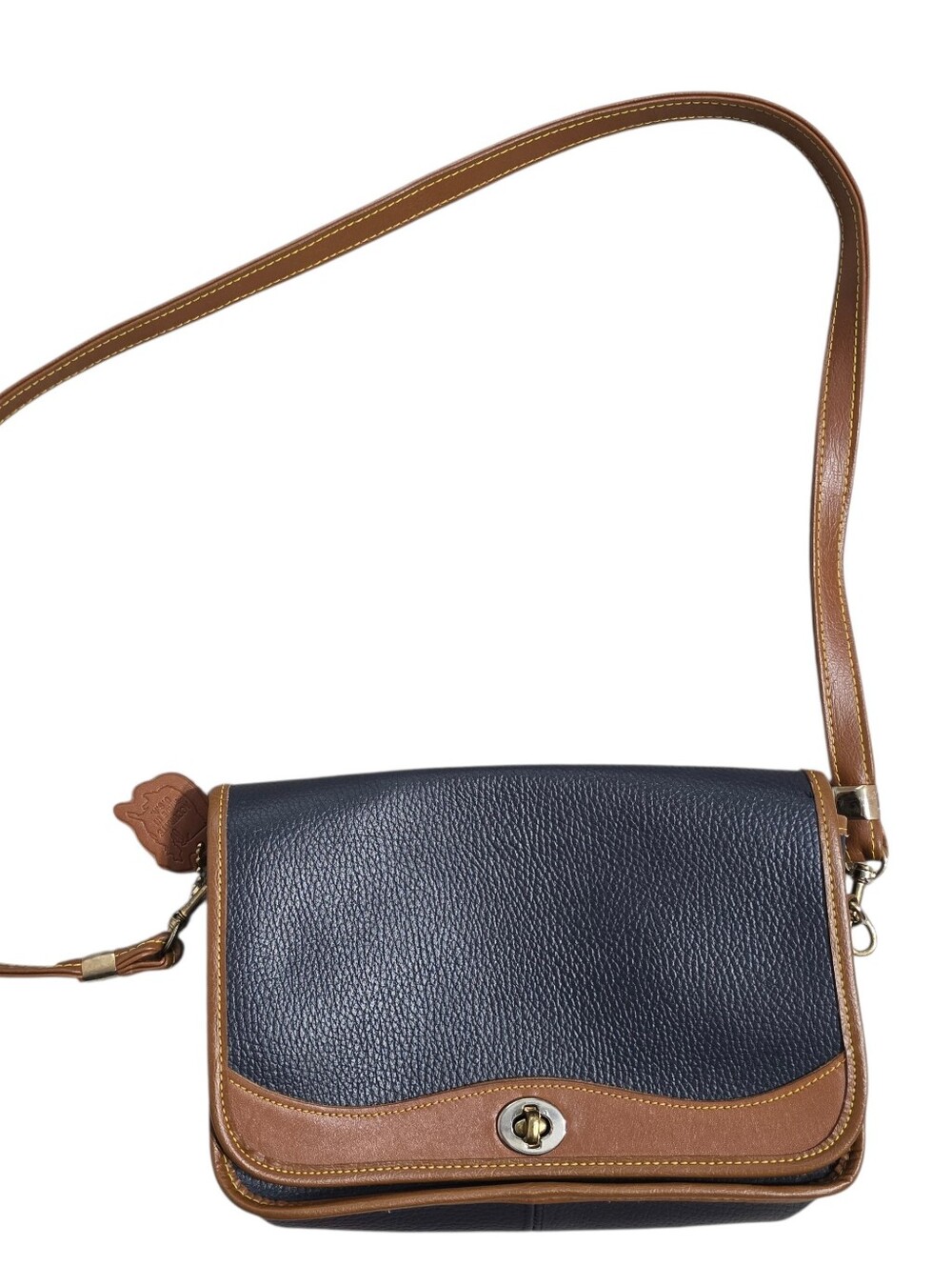 Made In USA Navy Brown Top Grain Leather Crossbody Bag Festival Patriot